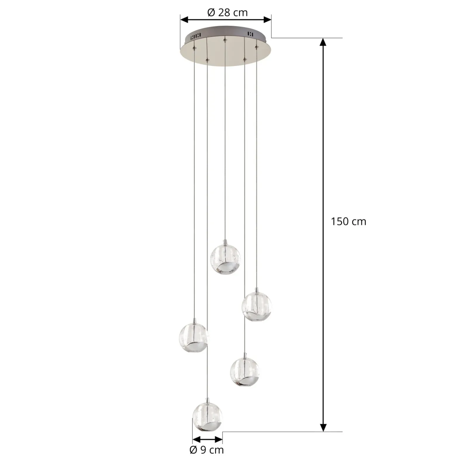 Lucande lámpara colgante LED Hayley, Ø 30 cm, 5 luces, cromo, cristal