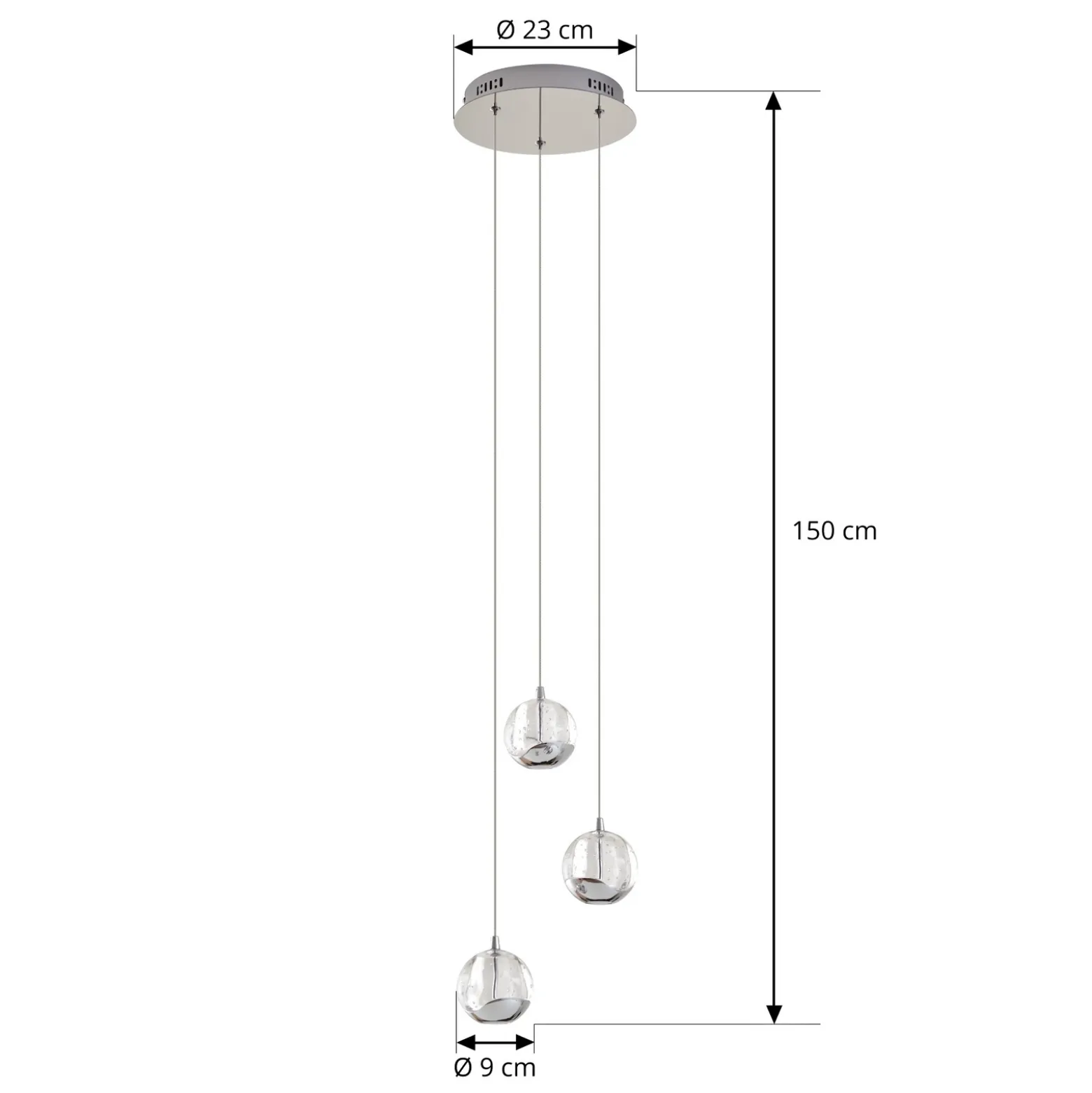 Lucande Lámpara colgante LED Hayley, Ø 25 cm, 3 luces, cromo, cristal