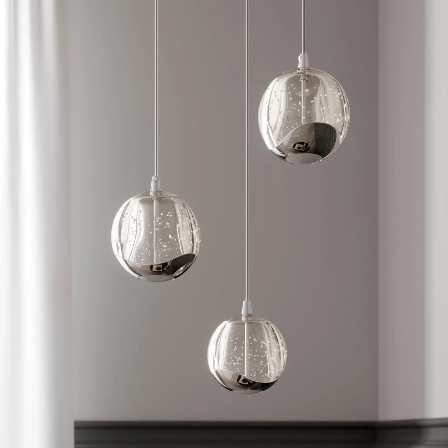 Lucande Lámpara colgante LED Hayley, Ø 25 cm, 3 luces, cromo, cristal