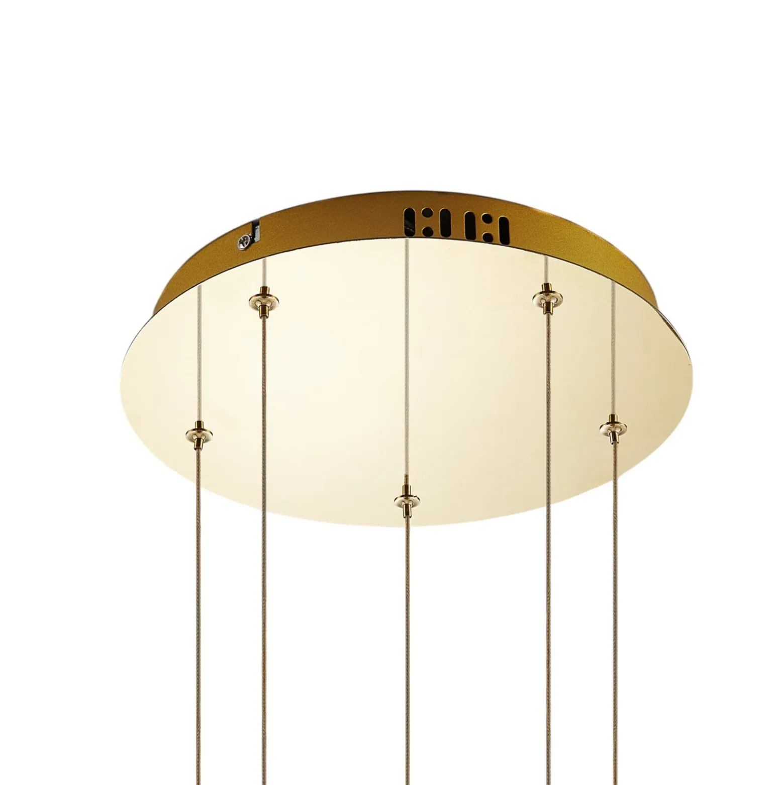 Lucande lámpara colgante LED Hayley, Ø 30 cm, 5 luces, dorado, cristal
