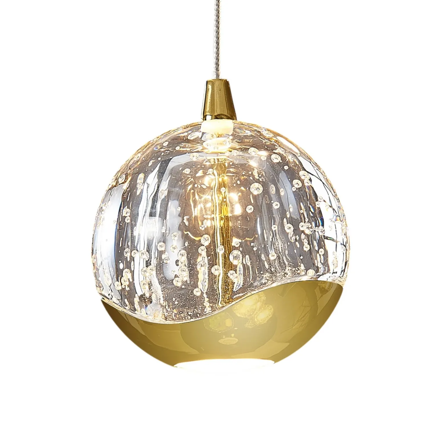Lucande lámpara colgante LED Hayley, Ø 30 cm, 5 luces, dorado, cristal