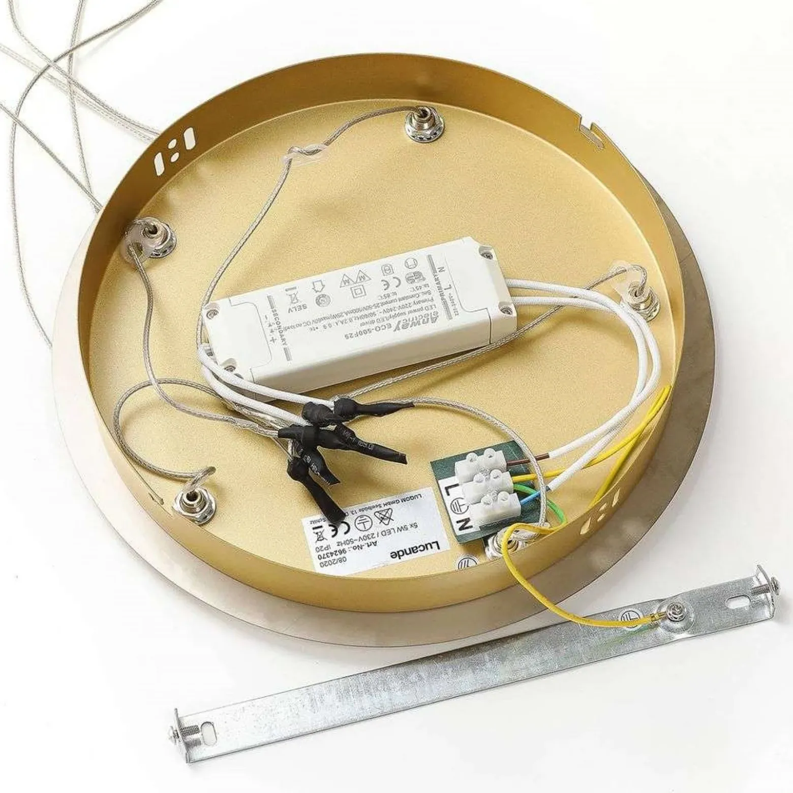 Lucande lámpara colgante LED Hayley, Ø 30 cm, 5 luces, dorado, cristal