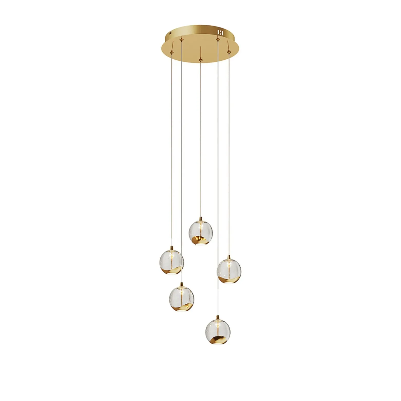 Lucande lámpara colgante LED Hayley, Ø 30 cm, 5 luces, dorado, cristal