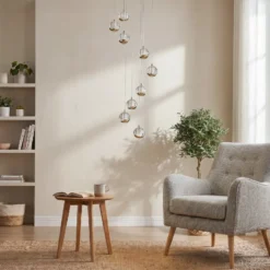 Lucande Lámpara colgante LED Hayley, Ø 40 cm, 9 luces, dorado, cristal