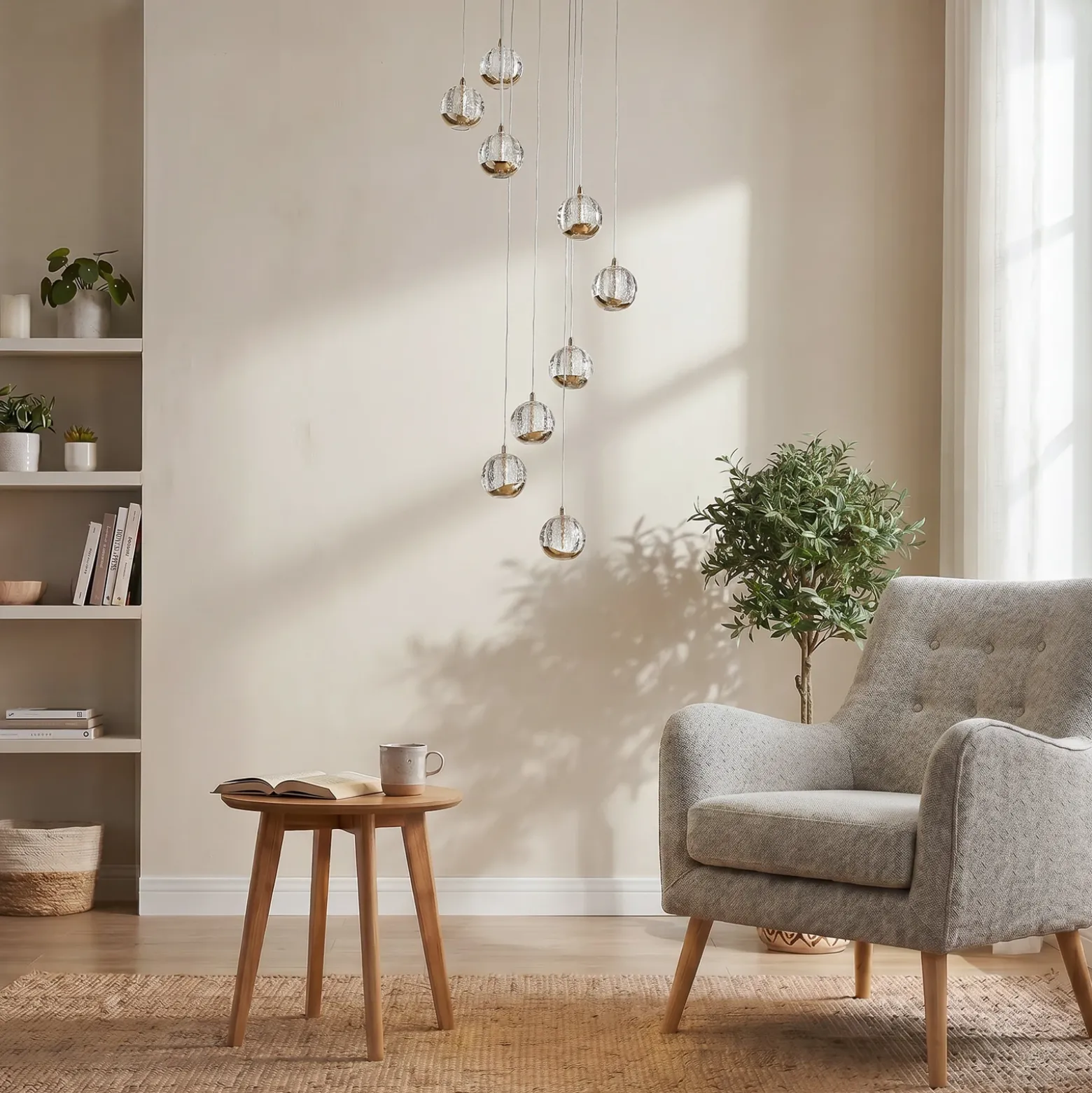 Lucande Lámpara colgante LED Hayley, Ø 40 cm, 9 luces, dorado, cristal