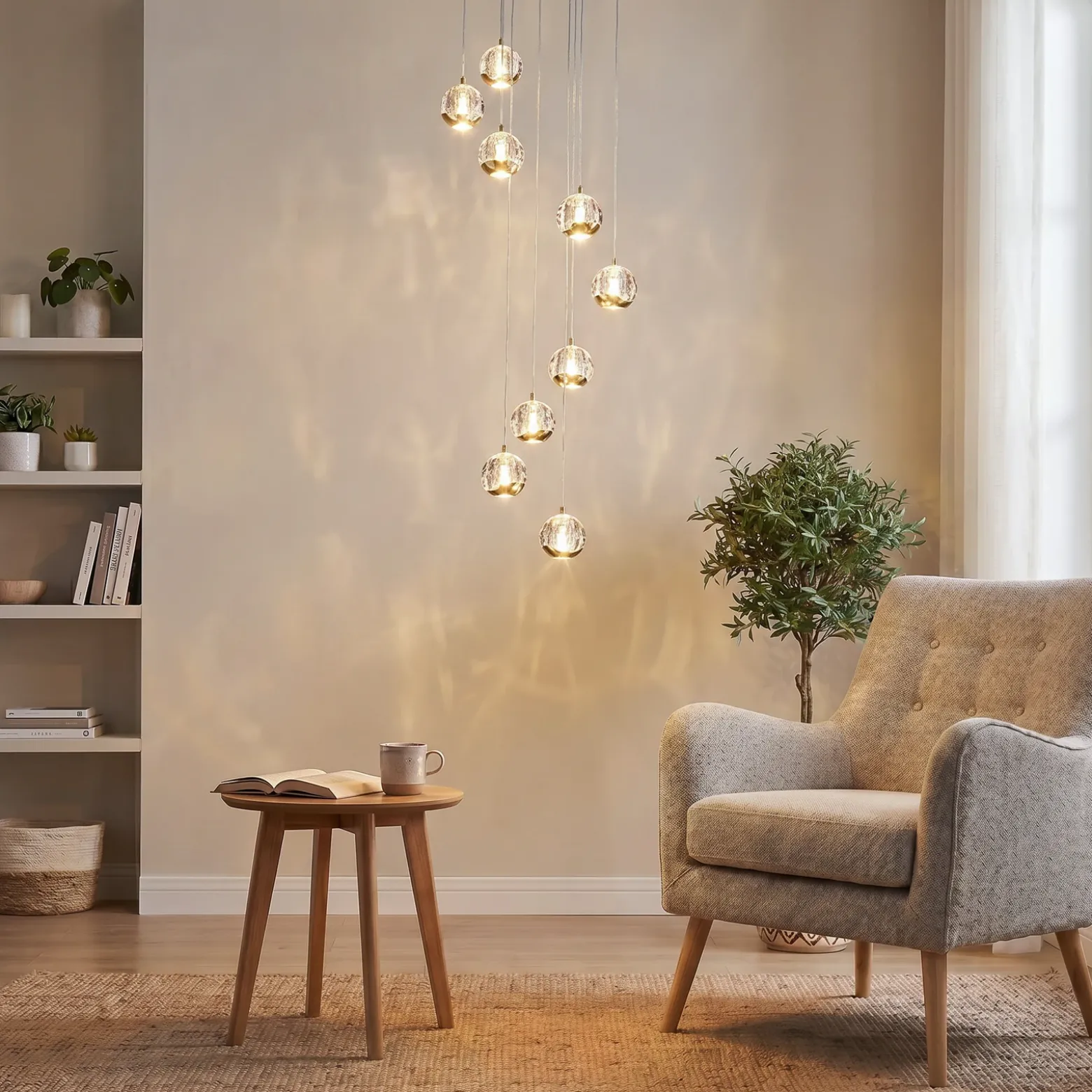 Lucande Lámpara colgante LED Hayley, Ø 40 cm, 9 luces, dorado, cristal