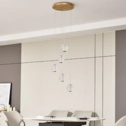 Lucande Lámpara colgante LED Ismenia, 5 luces, latón, acrílico