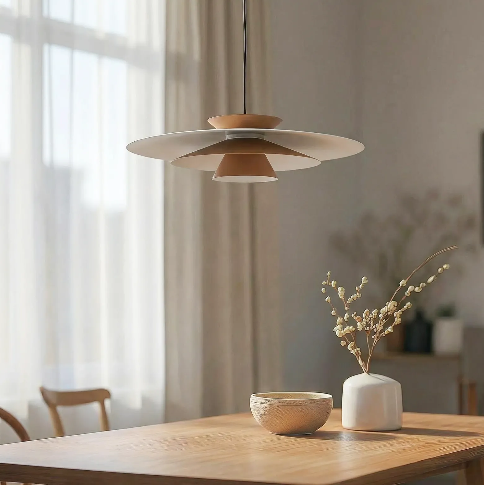 Lucande Lámpara colgante LED Livie, beige, aluminio, Ø 50 cm