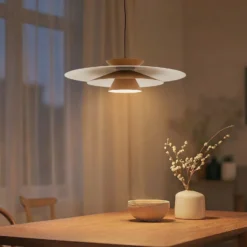 Lucande Lámpara colgante LED Livie, beige, aluminio, Ø 50 cm