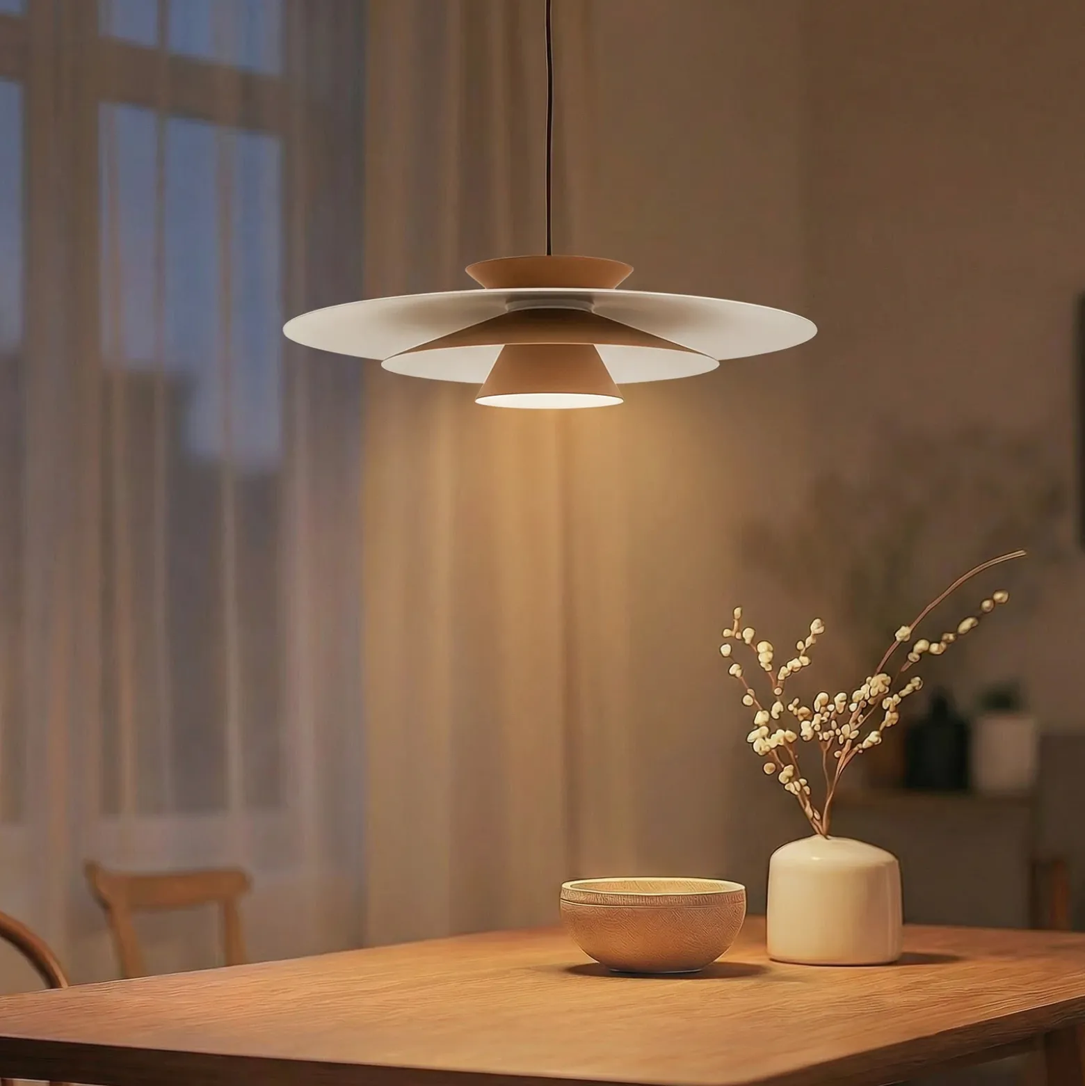 Lucande Lámpara colgante LED Livie, beige, aluminio, Ø 50 cm