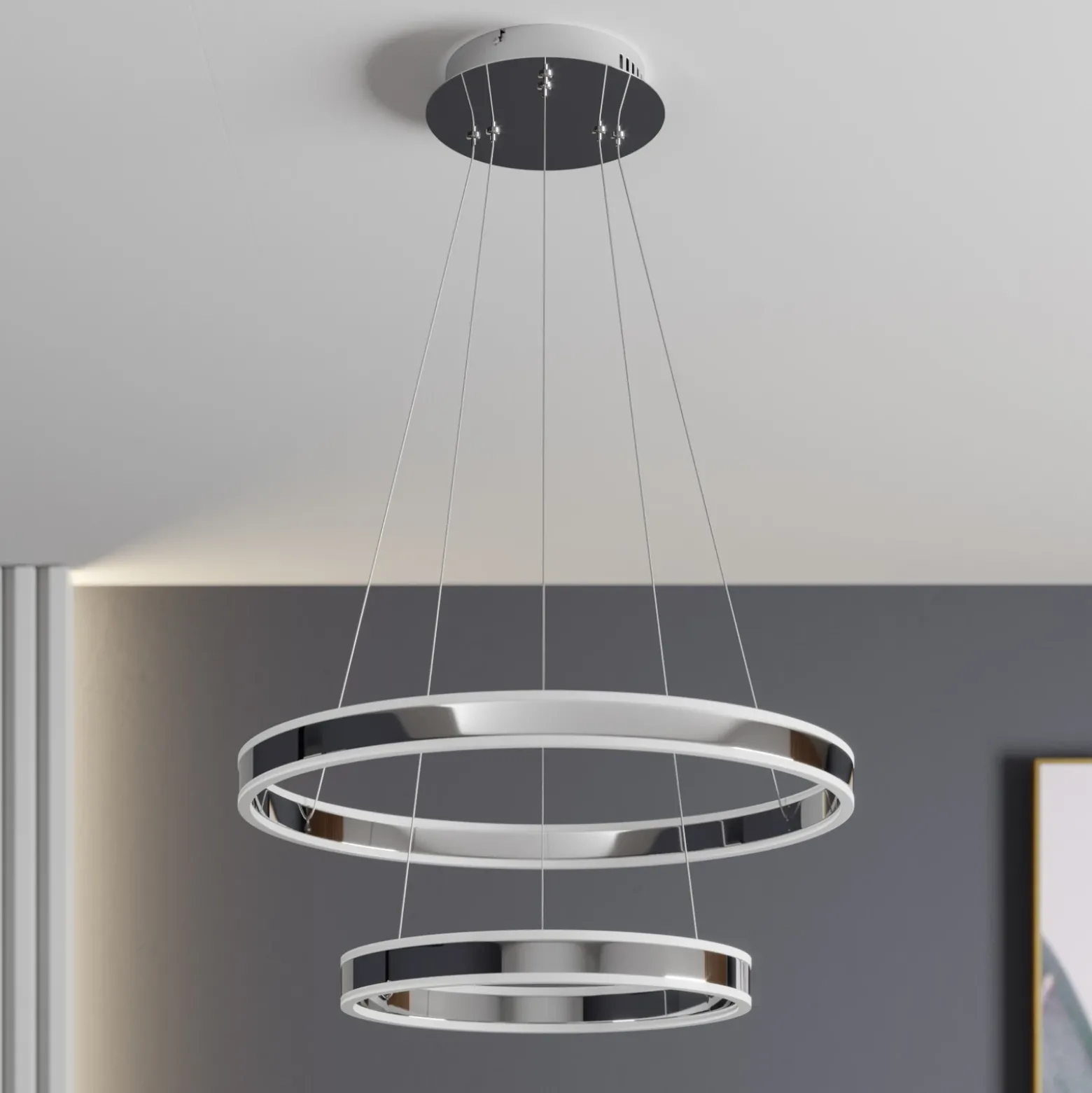 Lucande lámpara colgante LED Lyani, 60 cm, 2 luces, cromo, atenuable