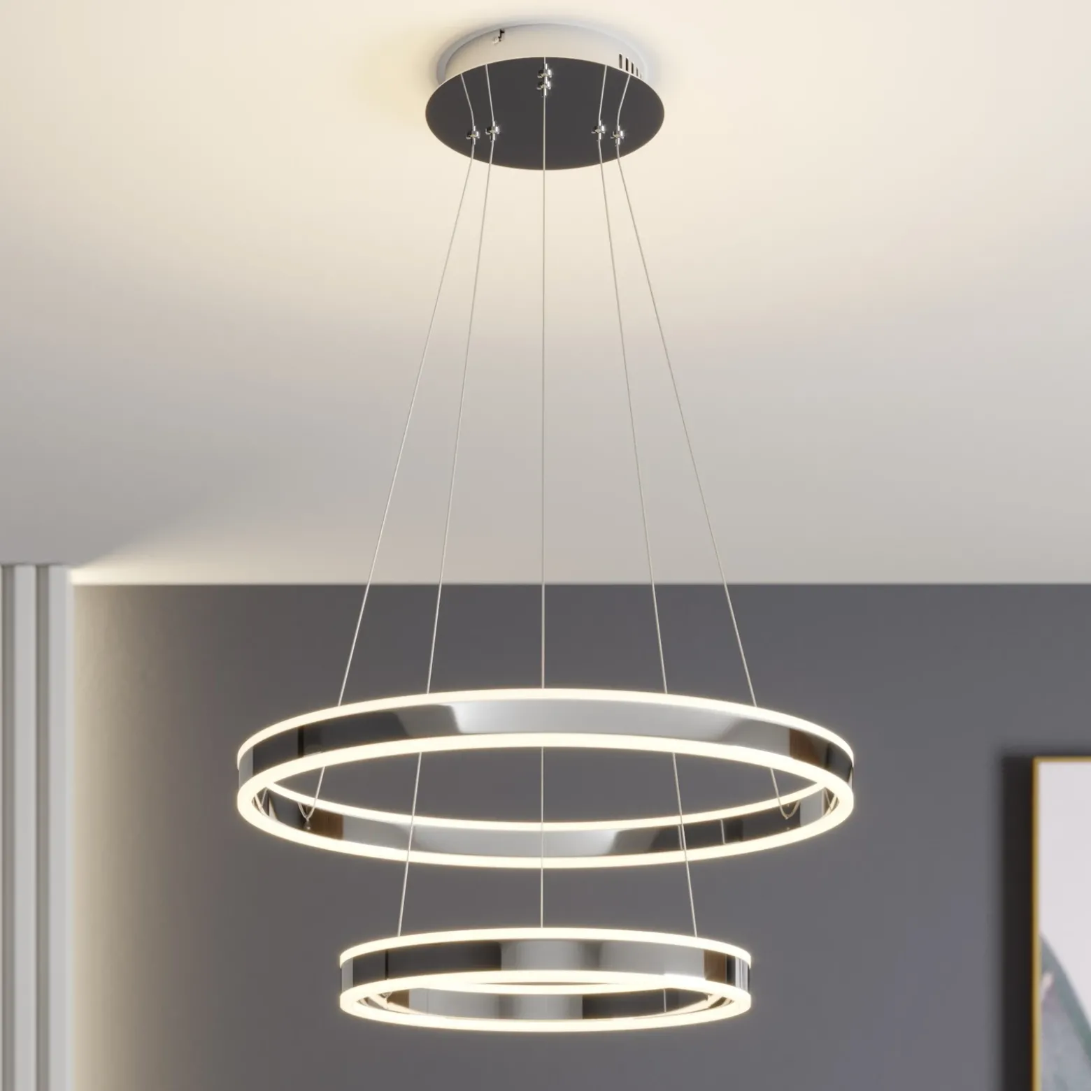 Lucande lámpara colgante LED Lyani, 60 cm, 2 luces, cromo, atenuable
