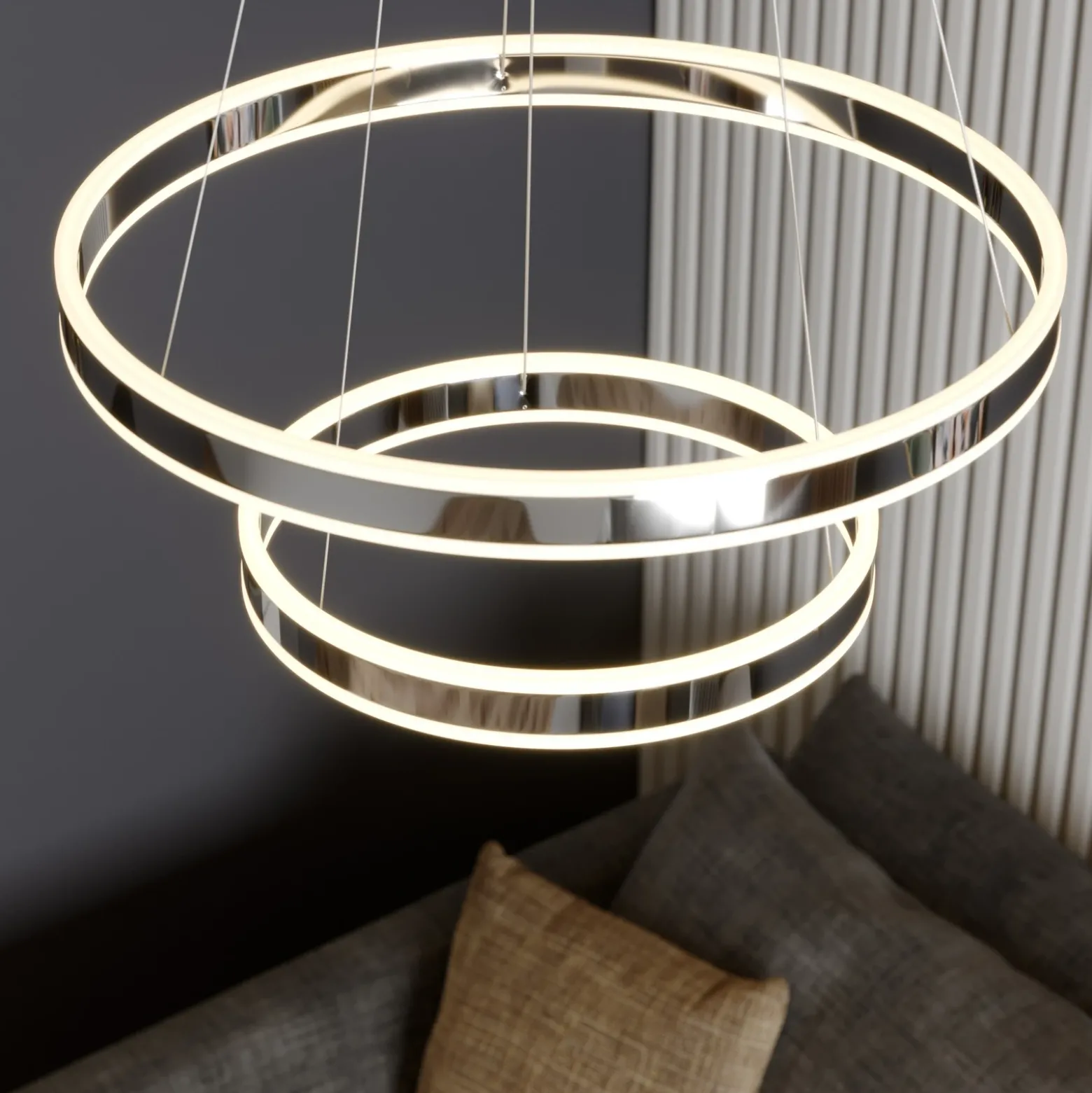 Lucande lámpara colgante LED Lyani, 60 cm, 2 luces, cromo, atenuable