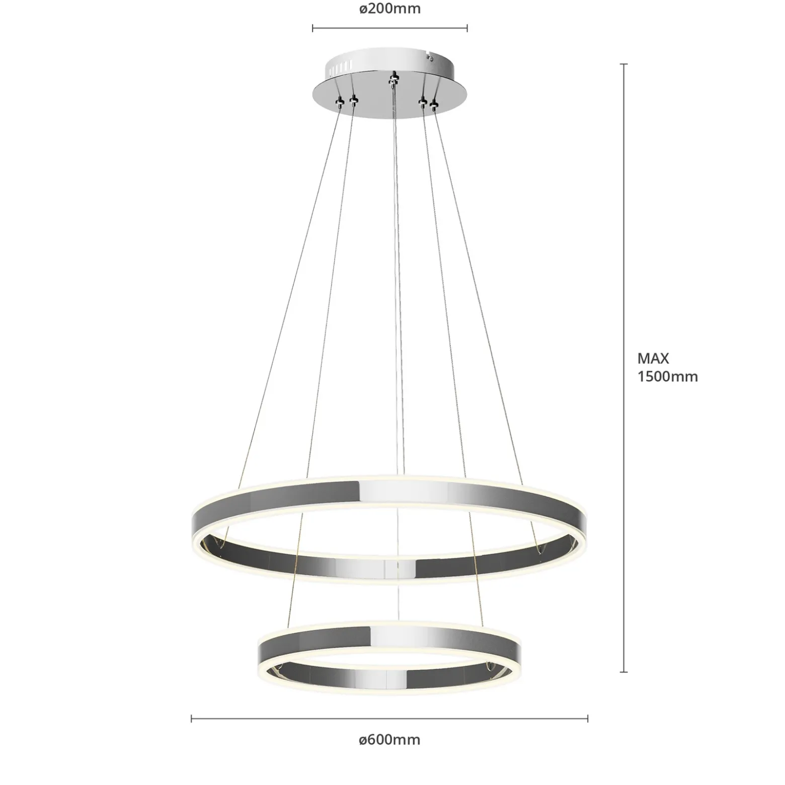 Lucande lámpara colgante LED Lyani, 60 cm, 2 luces, cromo, atenuable