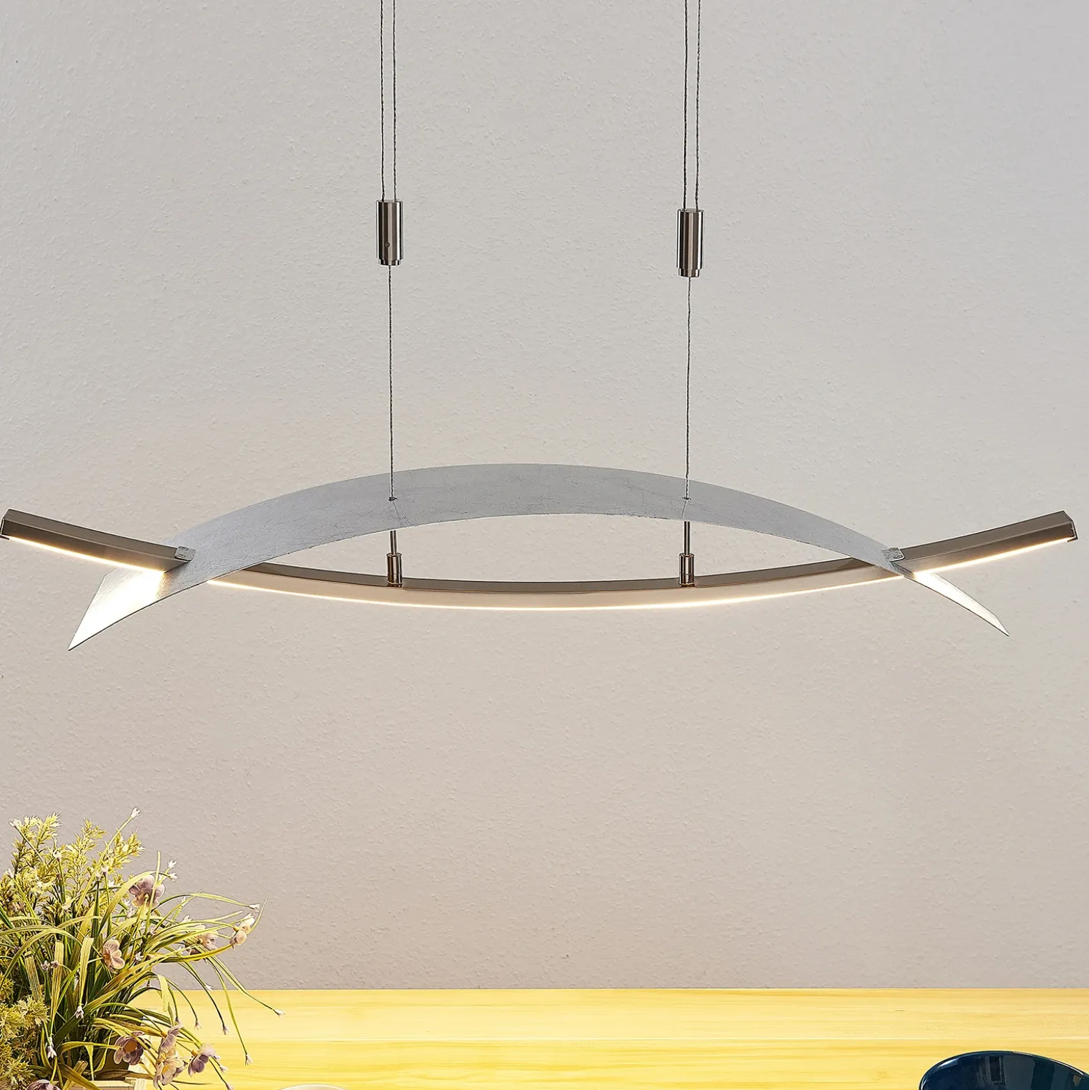 Lucande Lámpara colgante LED Marija, 91 cm, plata, atenuable