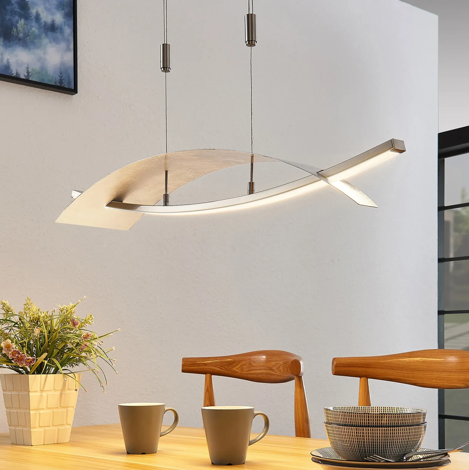 Lucande Lámpara colgante LED Marija, 91 cm, plata, atenuable
