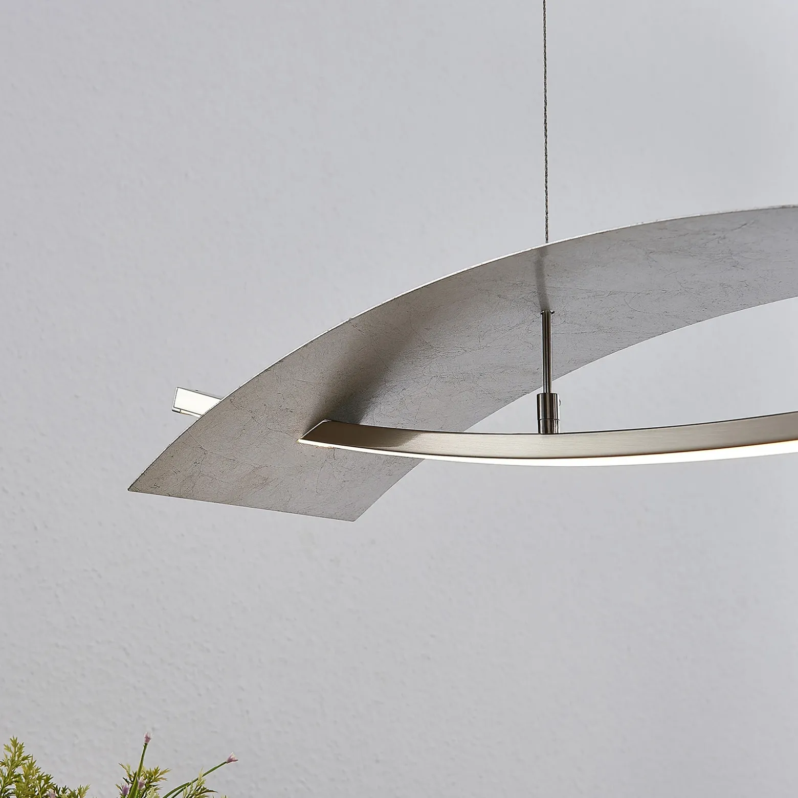 Lucande Lámpara colgante LED Marija, 91 cm, plata, atenuable