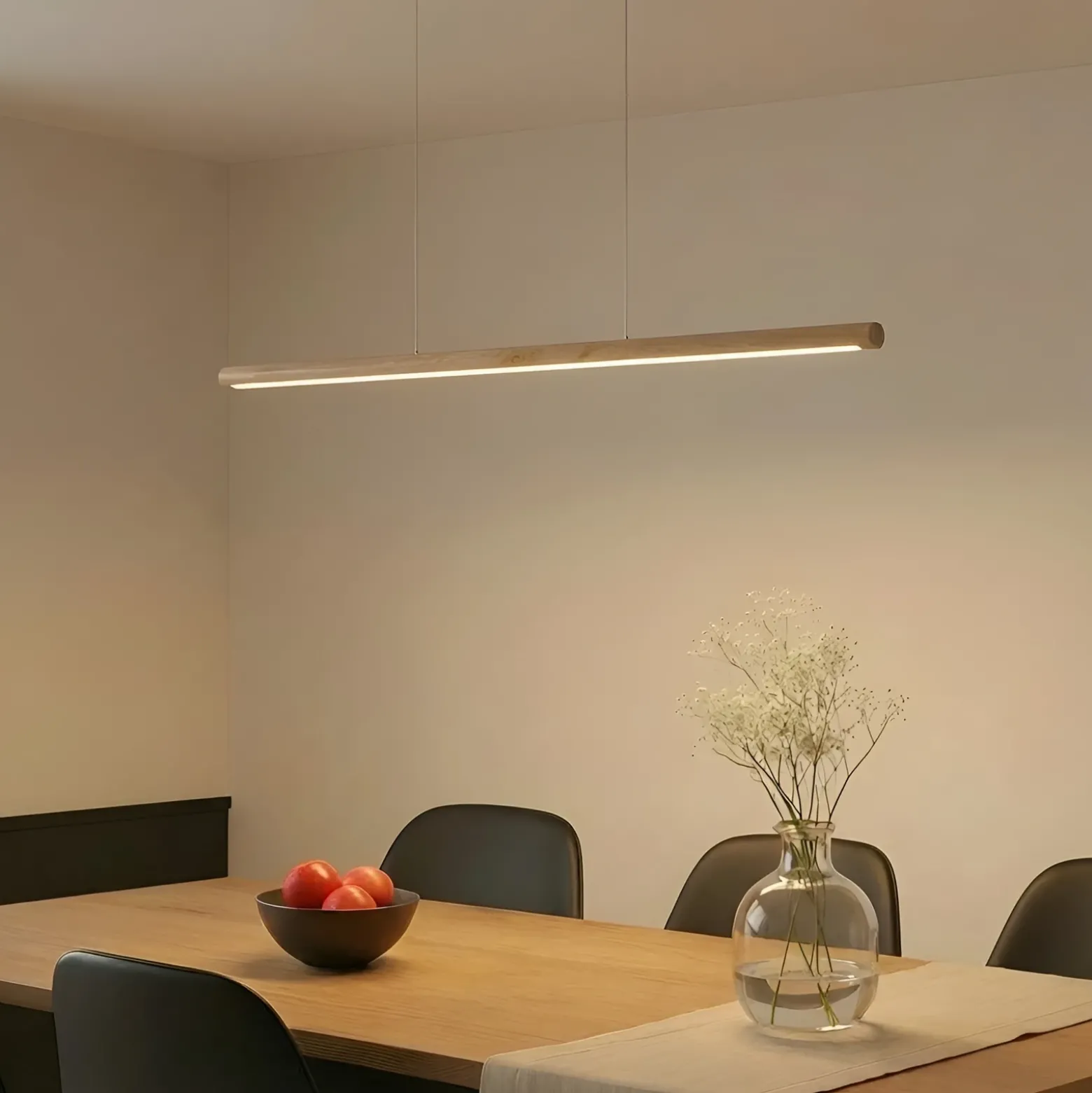 Lucande lámpara colgante LED Maruta, madera, haz, 120 cm, 3000K