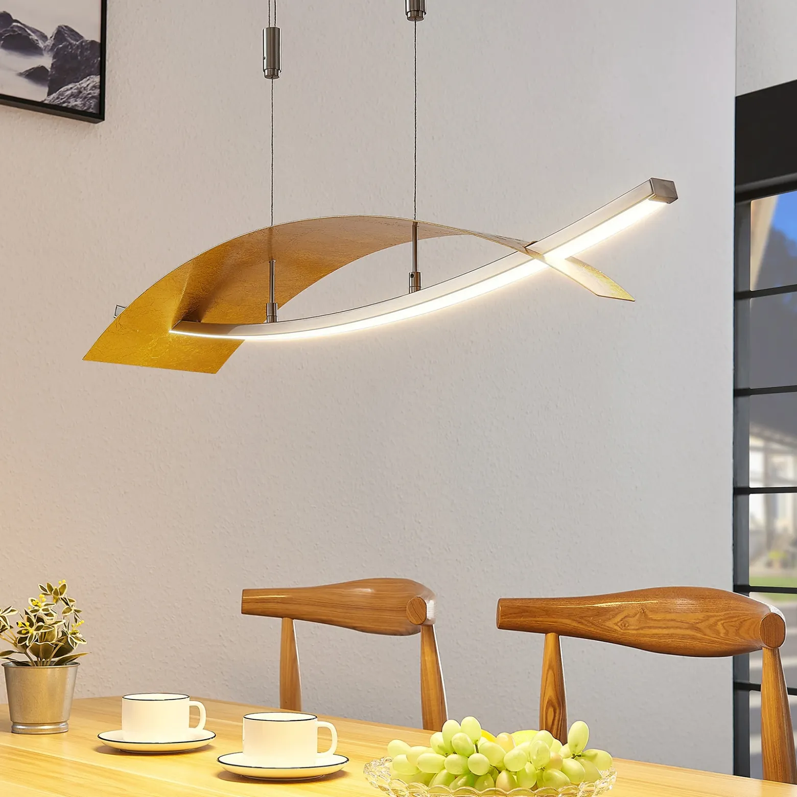 Lucande Lámpara colgante LED Marija, 91 cm, dorada, atenuable