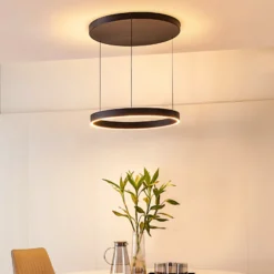 Lucande Lámpara colgante LED Philine, Ø 60 cm, negro, hierro