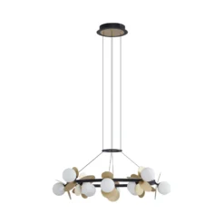 Lucande Lámpara colgante LED Pallo, 12 luces, negro/oro, cristal