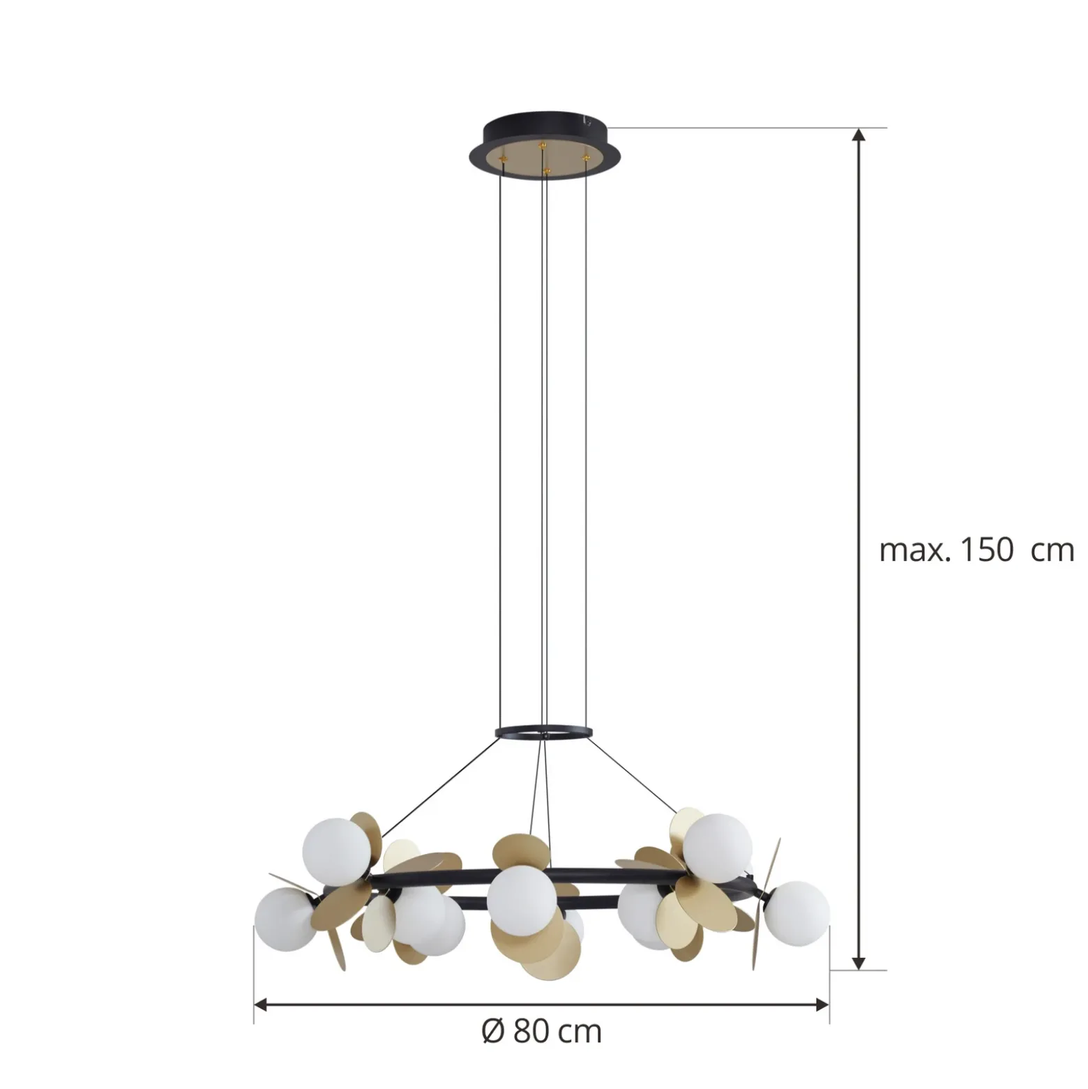 Lucande Lámpara colgante LED Pallo, 12 luces, negro/oro, cristal