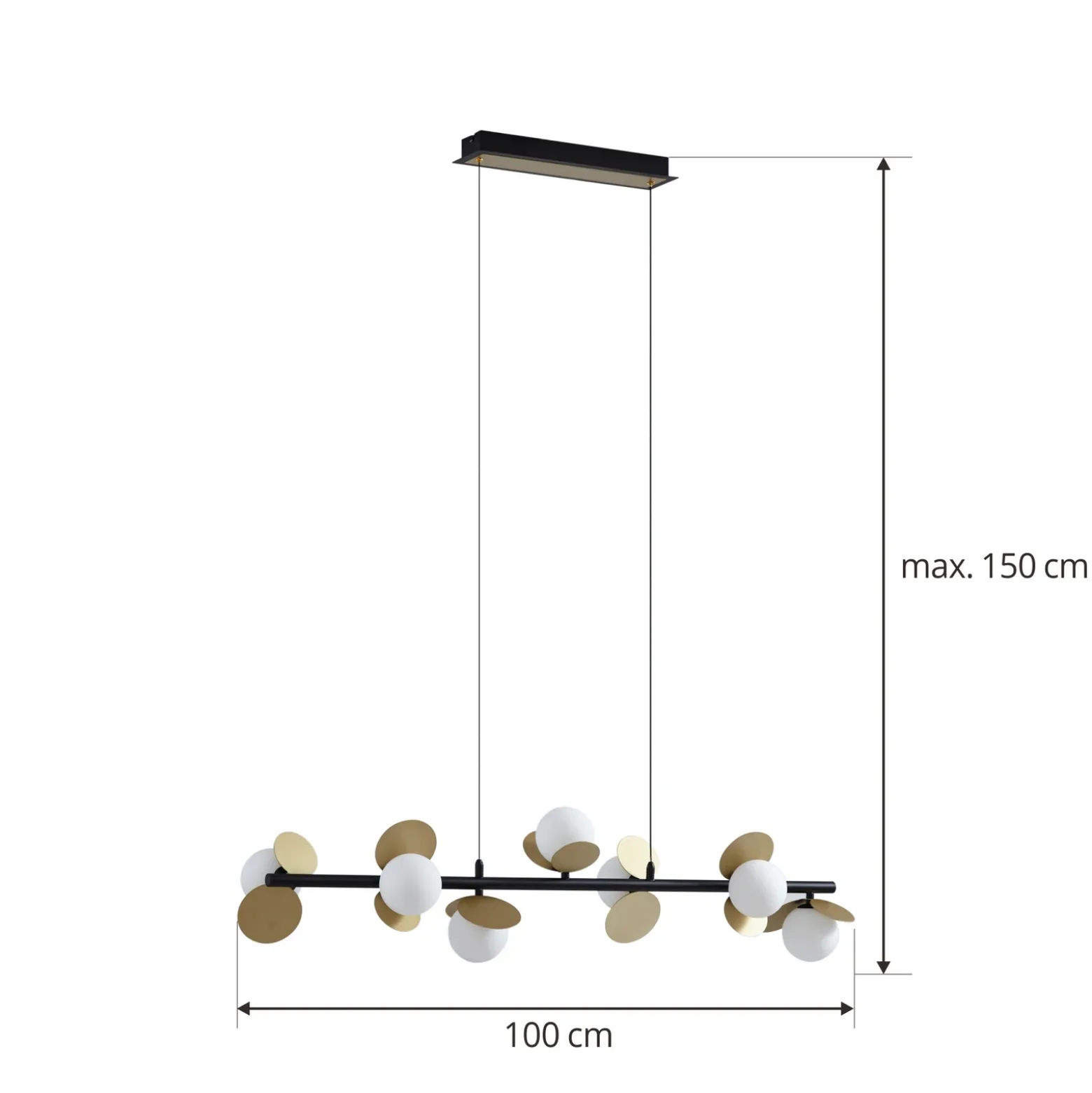 Lucande Lámpara colgante LED Pallo, 7 luces, negro/oro, cristal