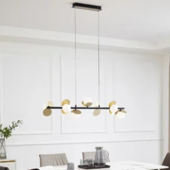 Lucande Lámpara colgante LED Pallo, 7 luces, negro/oro, cristal