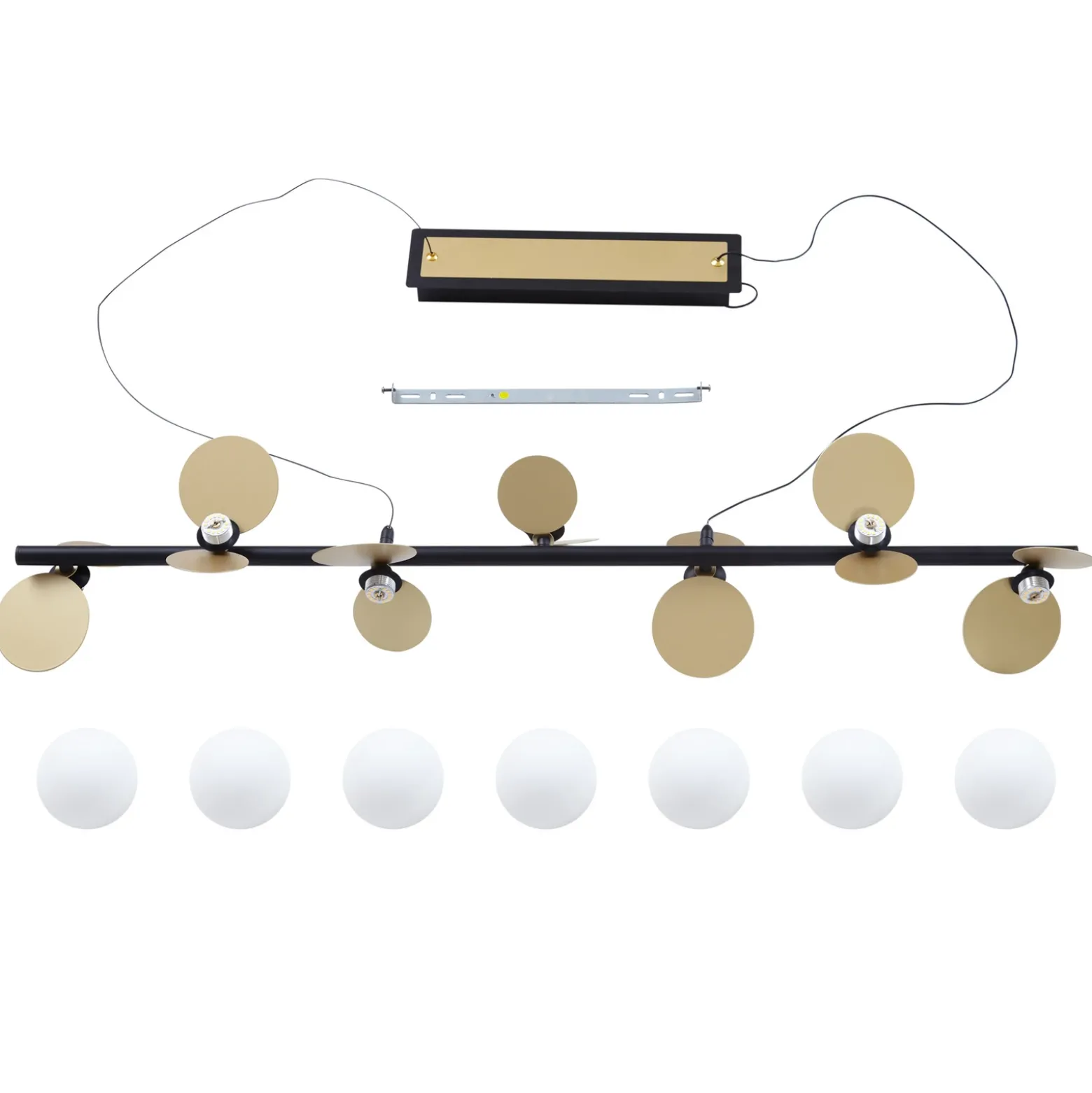 Lucande Lámpara colgante LED Pallo, 7 luces, negro/oro, cristal