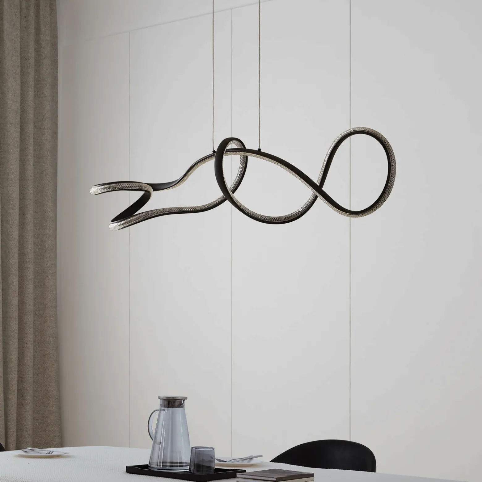 Lucande Lámpara colgante LED Rodado, negro, 110 cm, aluminio