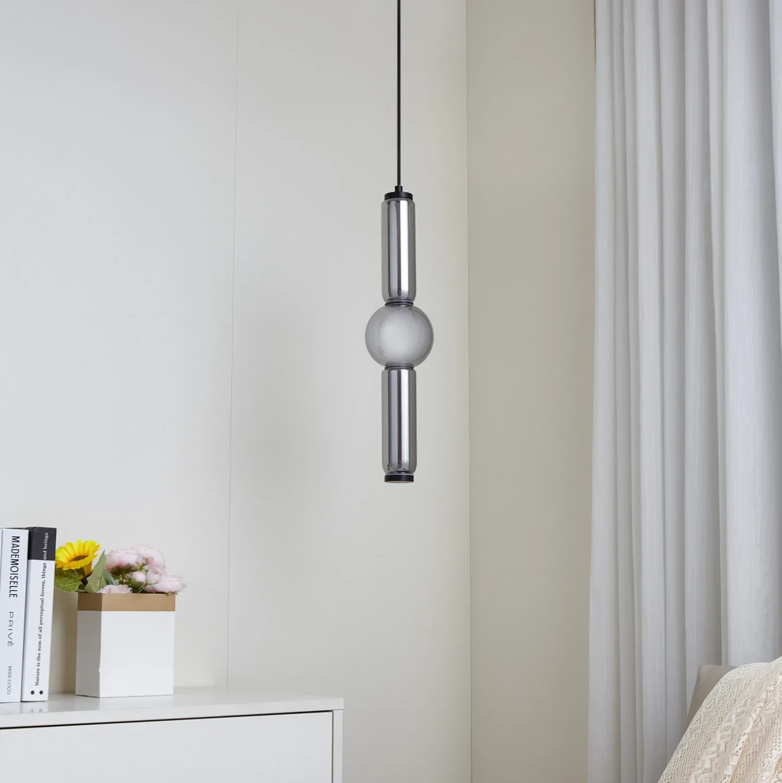 Lucande Lámpara colgante LED Savete, gris humo, vidrio, Ø 12 cm