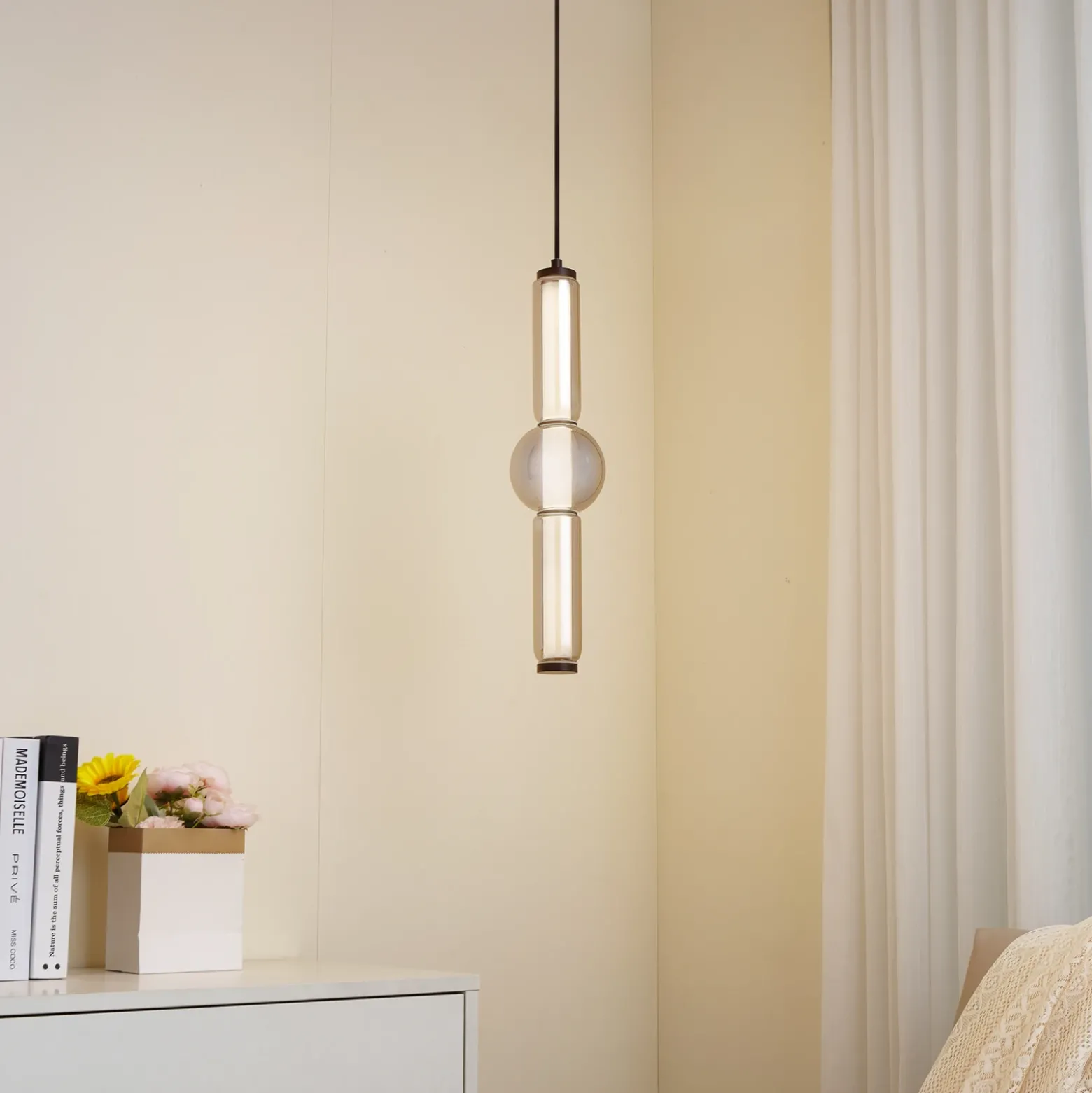 Lucande Lámpara colgante LED Savete, gris humo, vidrio, Ø 12 cm