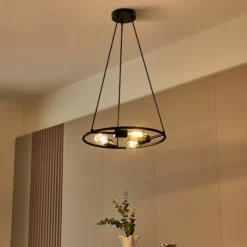 Lucande Lámpara colgante Linnard de acero, 3 luces