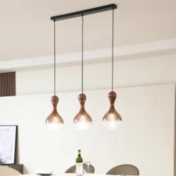 Lucande lámpara colgante Lyrisa, 3 luces, color cobre, cristal, 22cm
