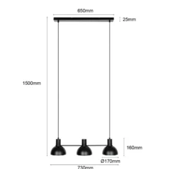 Lucande Lámpara colgante Mostrid, negra, 3 luces