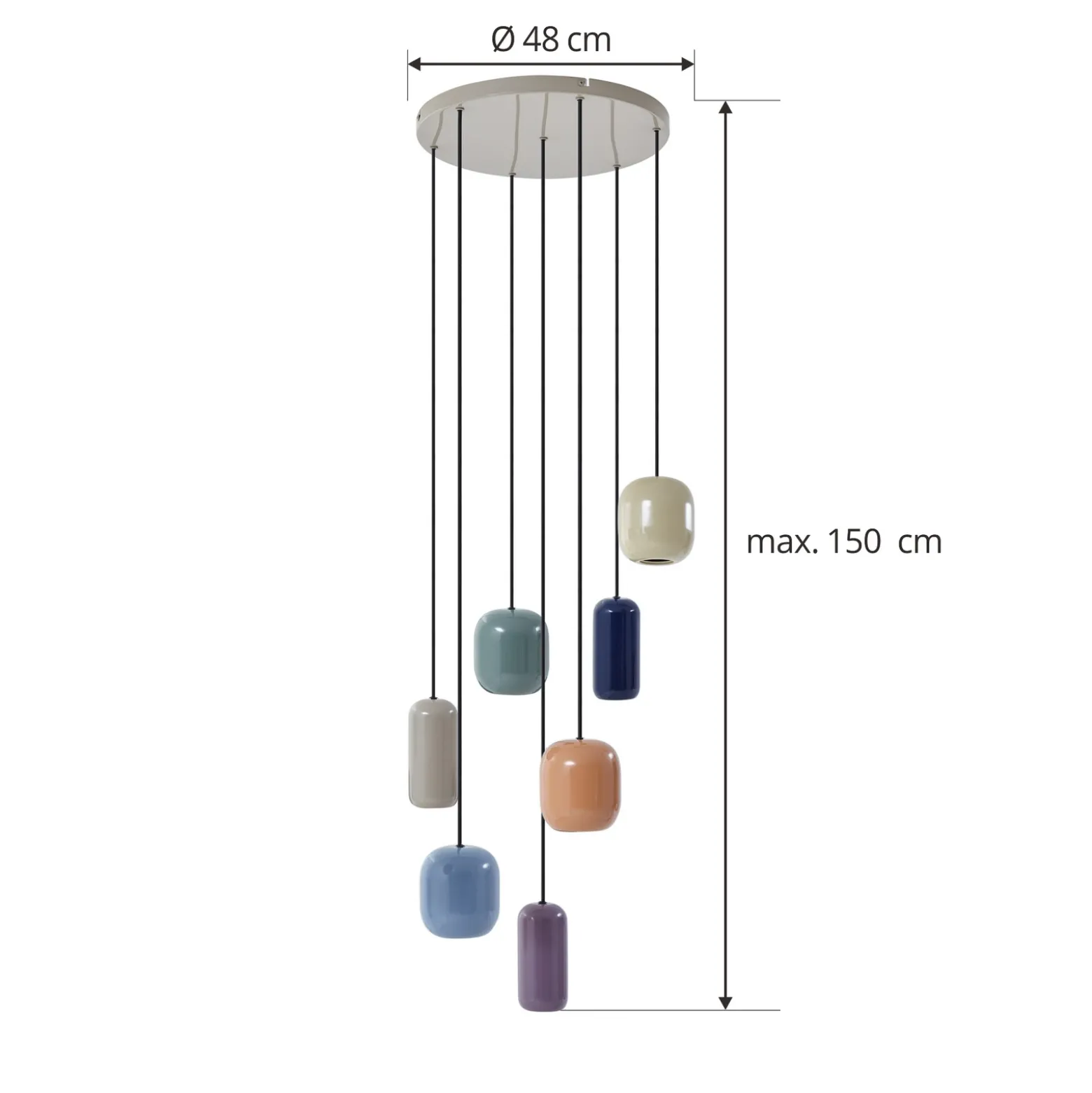 Lucande lámpara colgante Narion, redonda, 7 luces, colorida, metal