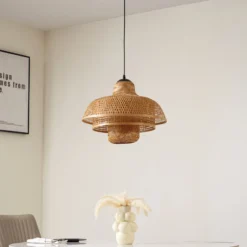 Lucande lámpara colgante Rasmina, bambú, Ø 50 cm, 1 luz