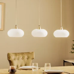 Lucande lámpara colgante Sharvil, 3 luces, blanco, cristal, 97cm