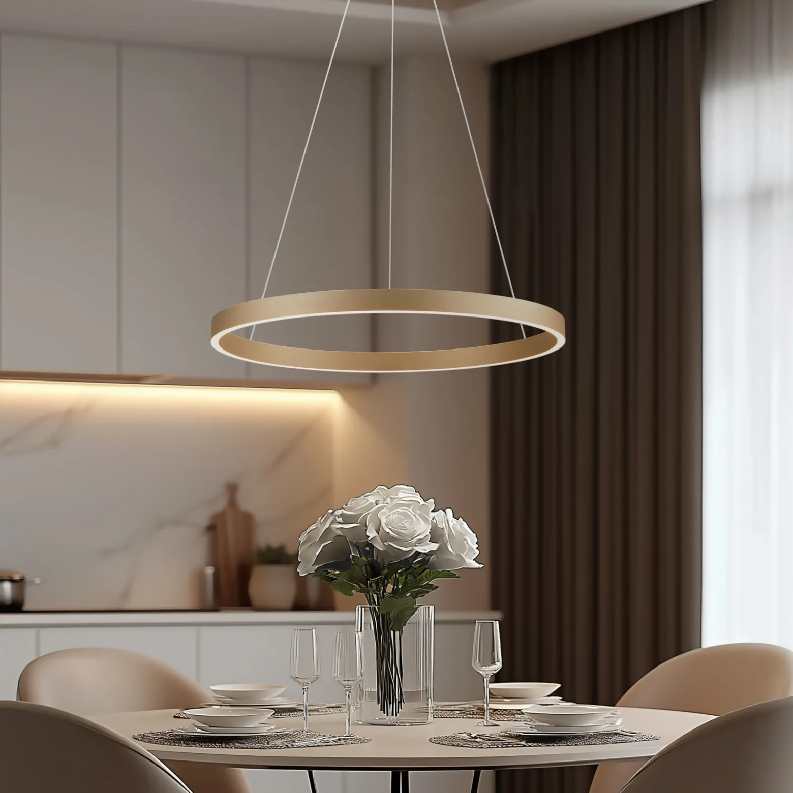 Lucande Lámpara colgante Smart LED Yonam, dorada, 1 luz, Tuya