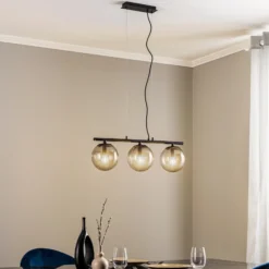 Lucande Lámpara colgante Sotiana, 3 luces, larga, negra