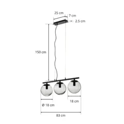 Lucande Lámpara colgante Sotiana, 3 luces, larga, negra