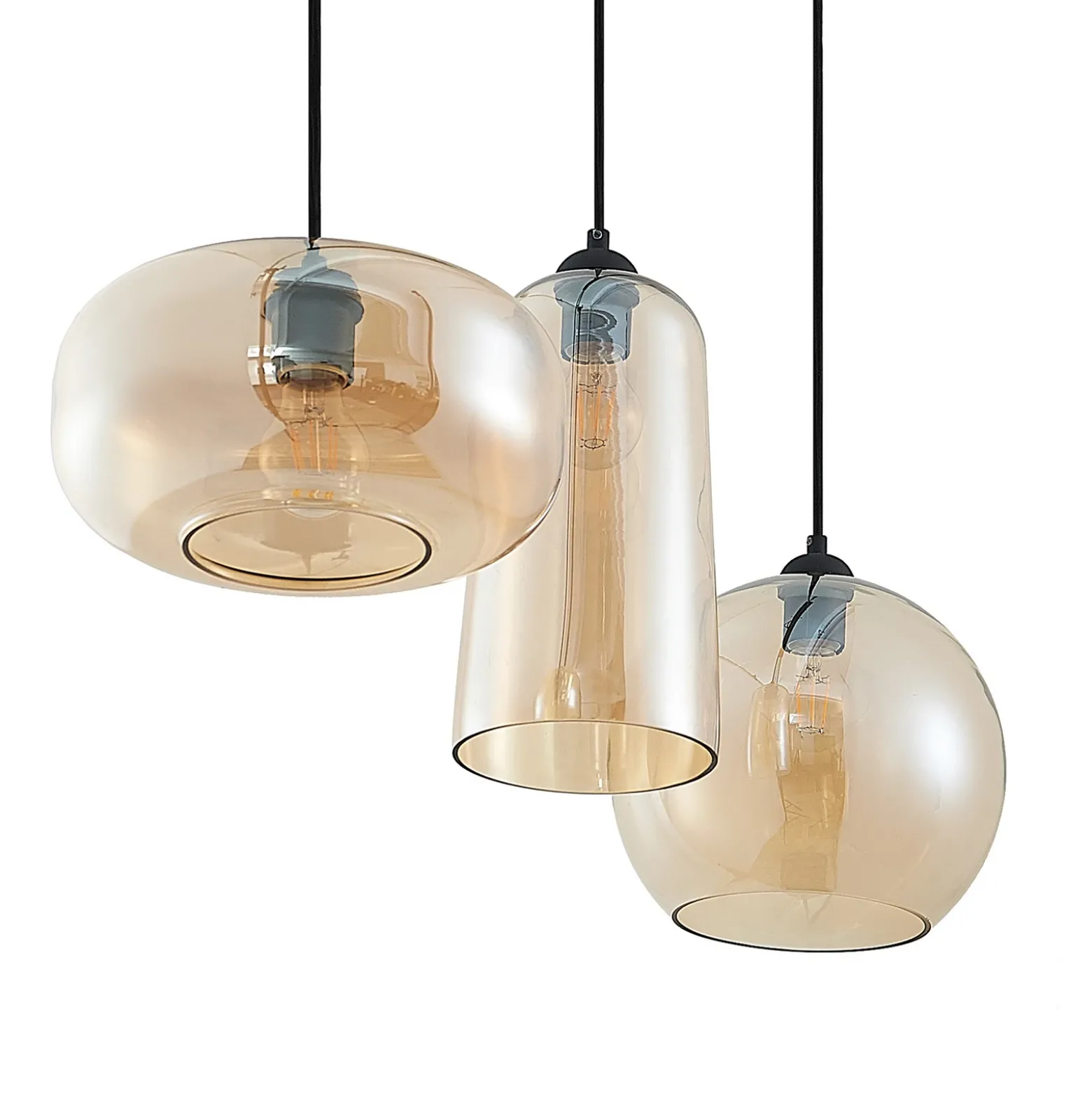 Lucande lámpara colgante Wilja, ámbar, vidrio, 111 cm, 3 luces, E27