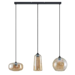 Lucande lámpara colgante Wilja, ámbar, vidrio, 111 cm, 3 luces, E27
