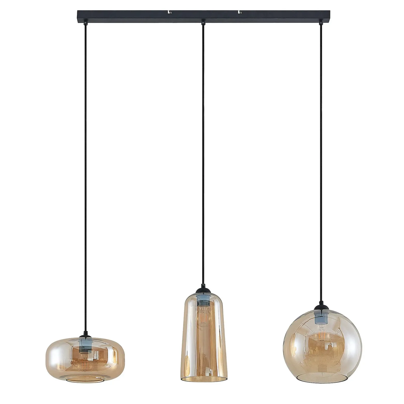 Lucande lámpara colgante Wilja, ámbar, vidrio, 111 cm, 3 luces, E27