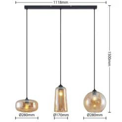 Lucande lámpara colgante Wilja, ámbar, vidrio, 111 cm, 3 luces, E27