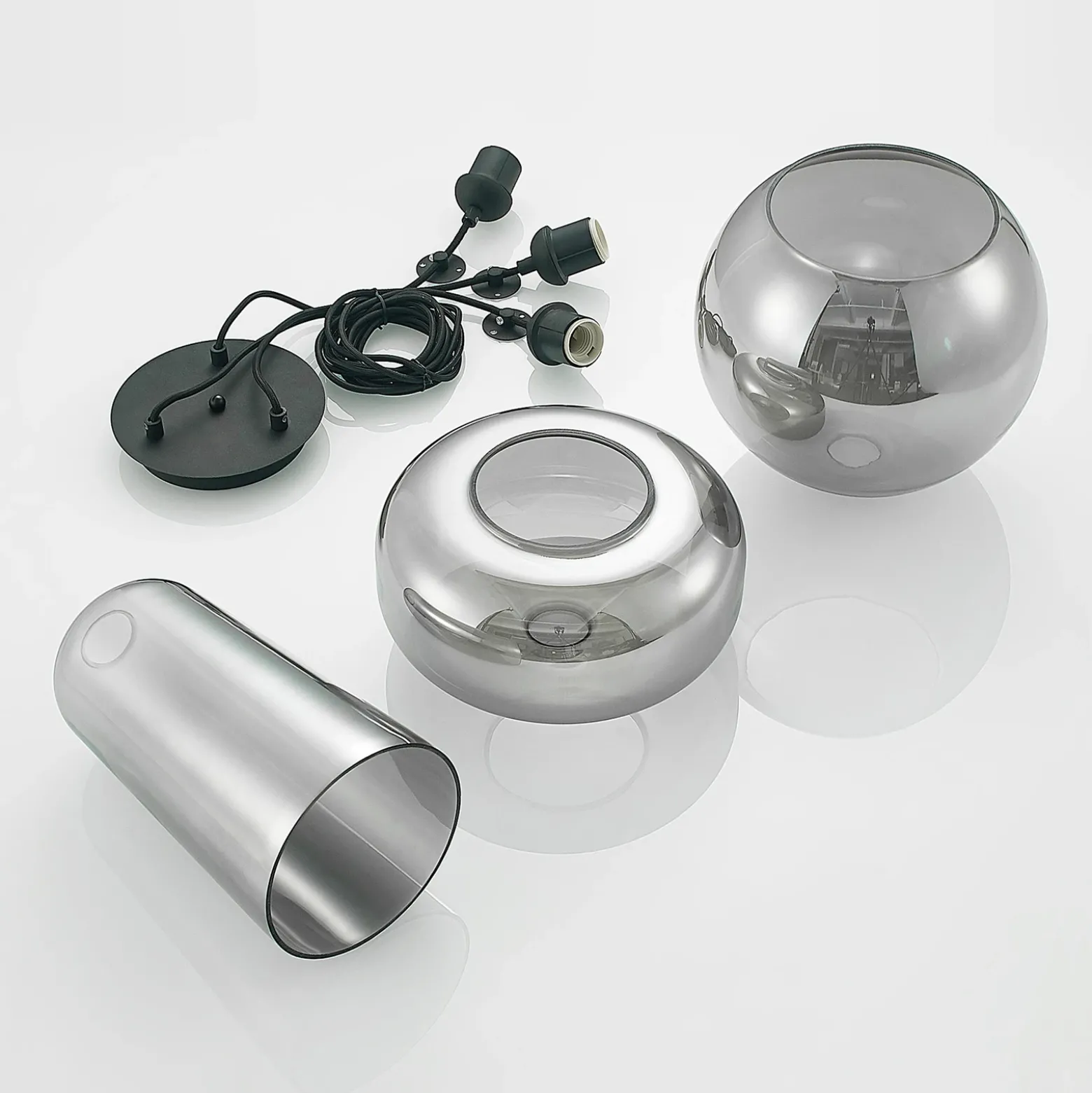 Lucande lámpara colgante Zyli, 3 luces, gris humo, cristal