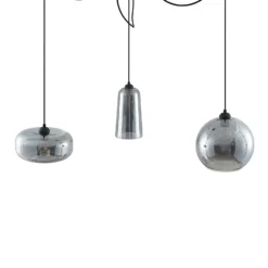 Lucande lámpara colgante Zyli, 3 luces, gris humo, cristal