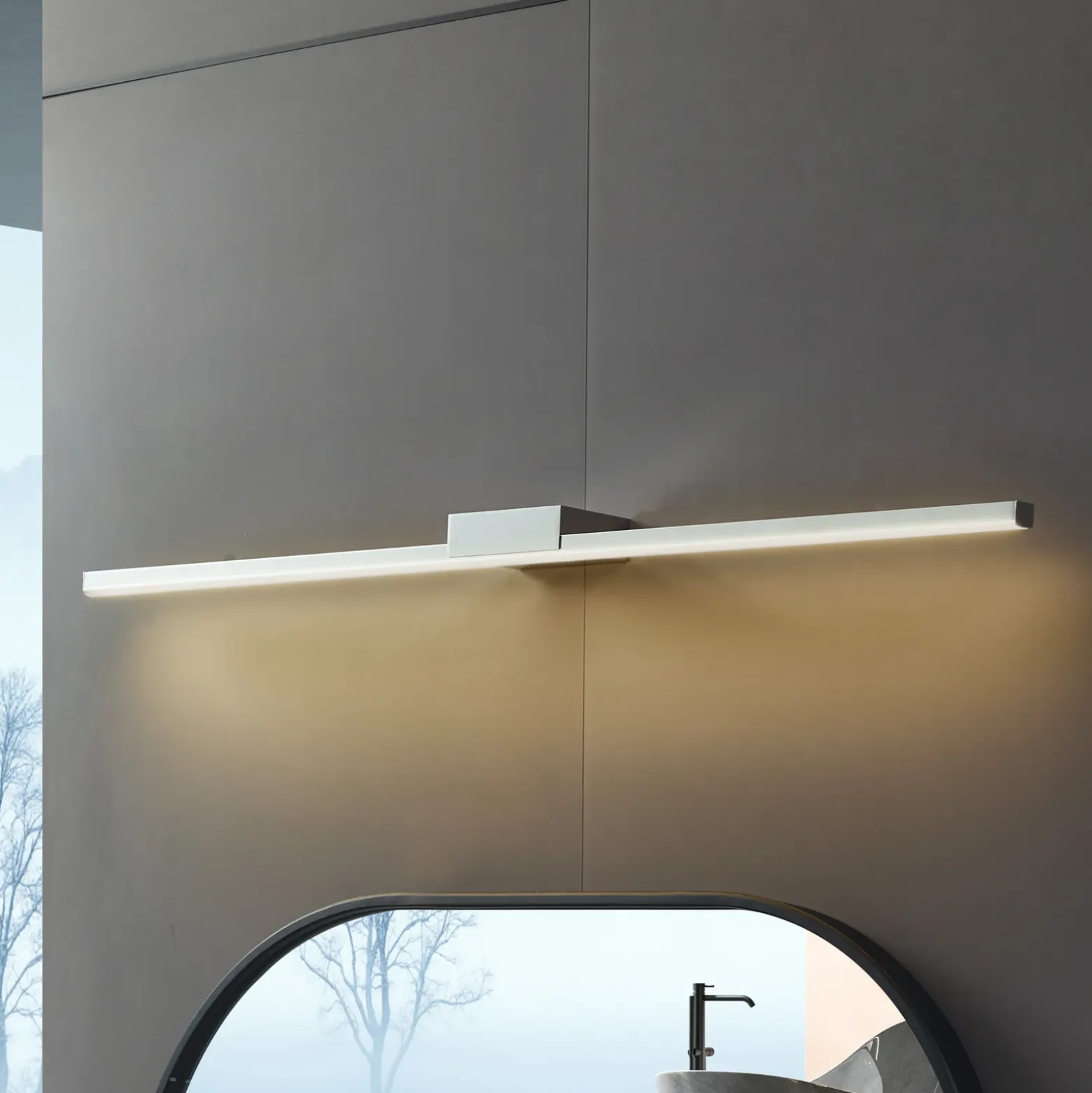 Lucande lámpara de espejo LED Kivana, cromo, metal, 90 cm, IP44