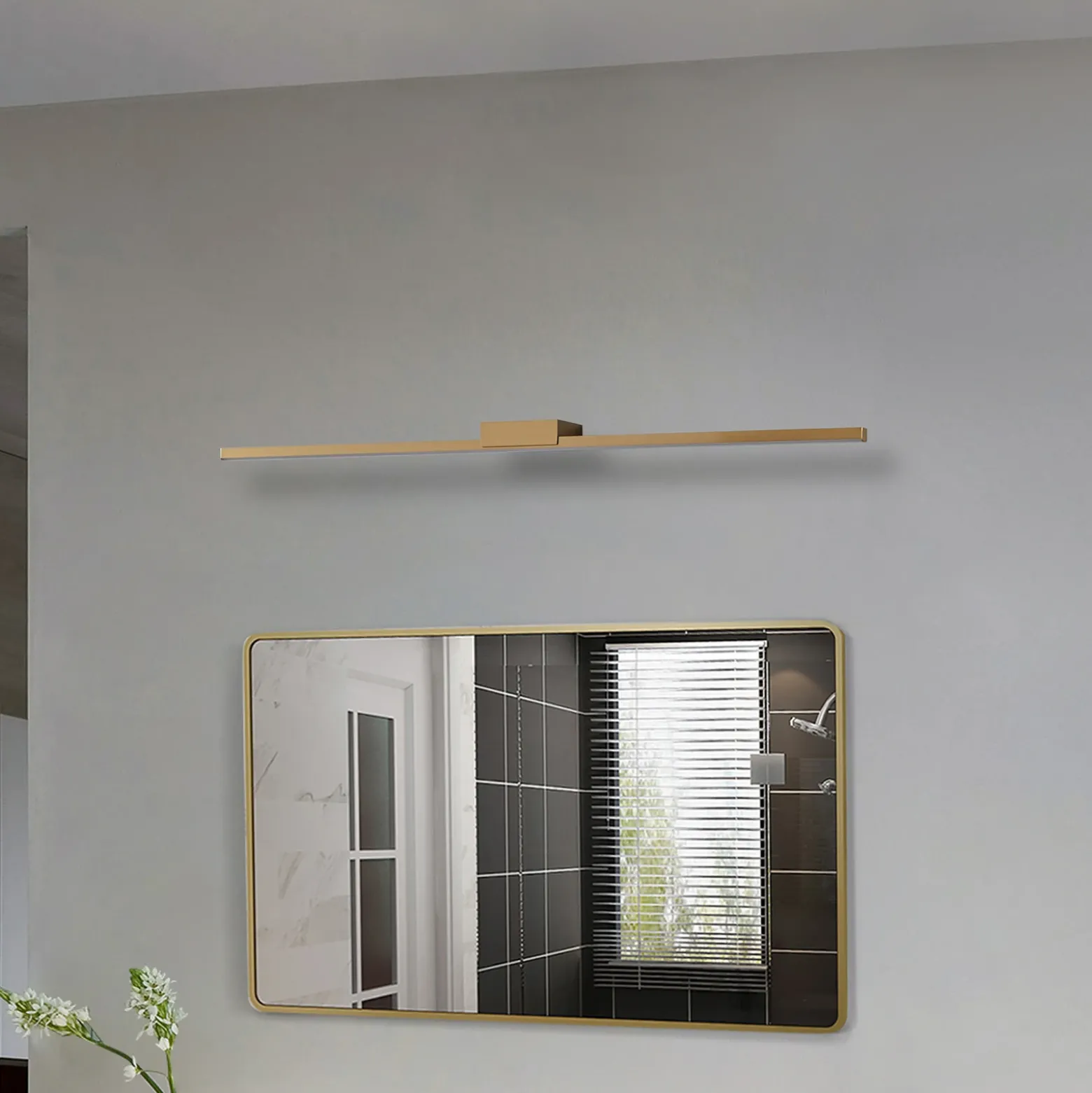 Lucande Lámpara de espejo LED Kivana, cobre, metal, 90 cm, IP44