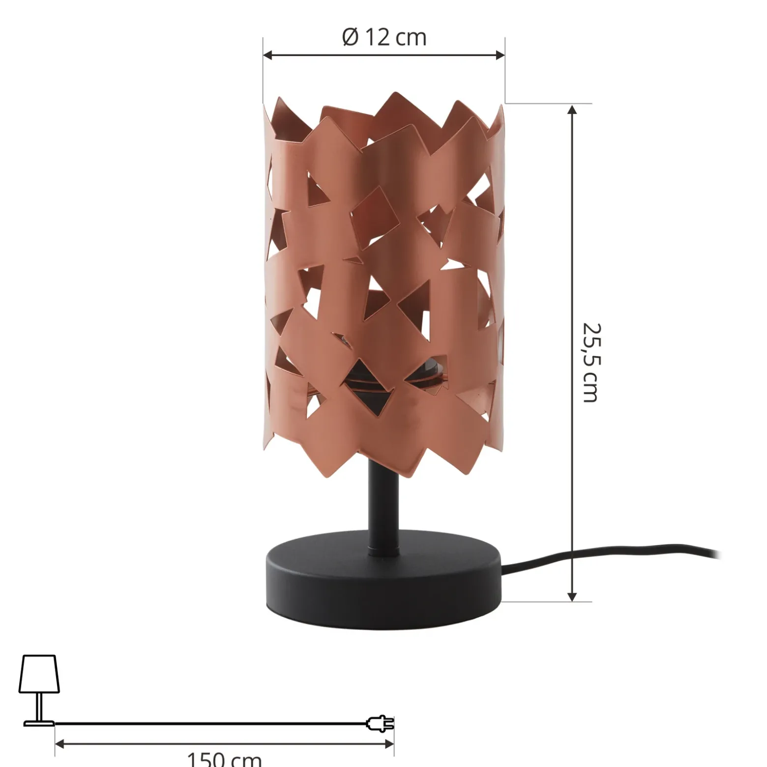 Lucande lámpara de mesa Aeloria, cobre, hierro, Ø 12 cm, E27